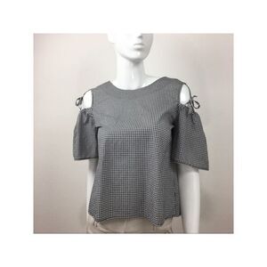 L.N.V. Womens Black Tie Slit-back Elbow Sleeve Crew Neck Top XS